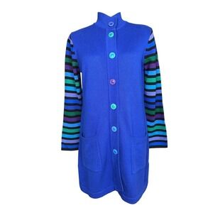 Bob Mackie Cardigan Women S Blue Striped Sleeve Wearable Art Sweater Tunic